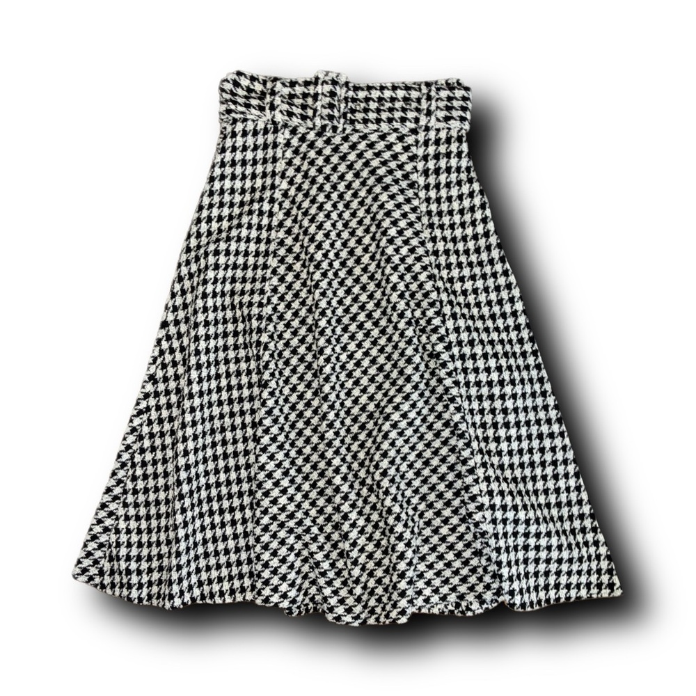 H+M Houndstooth Midi Skirt with Belt Academia Vintage Mod Preppy Fall Vibes